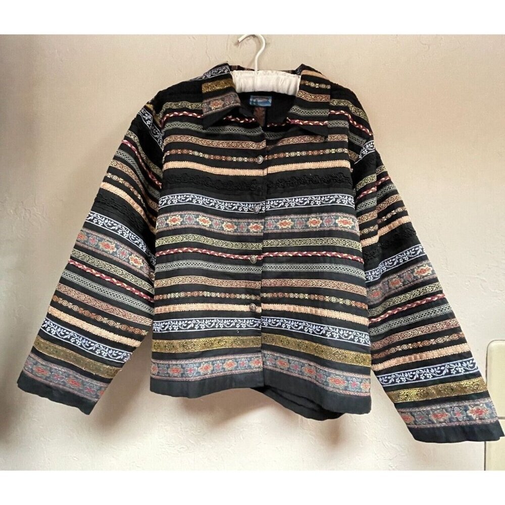 Vintage Shaver Lake Womens Petite Large Textured Fair Isle Sweater Jacket Multi